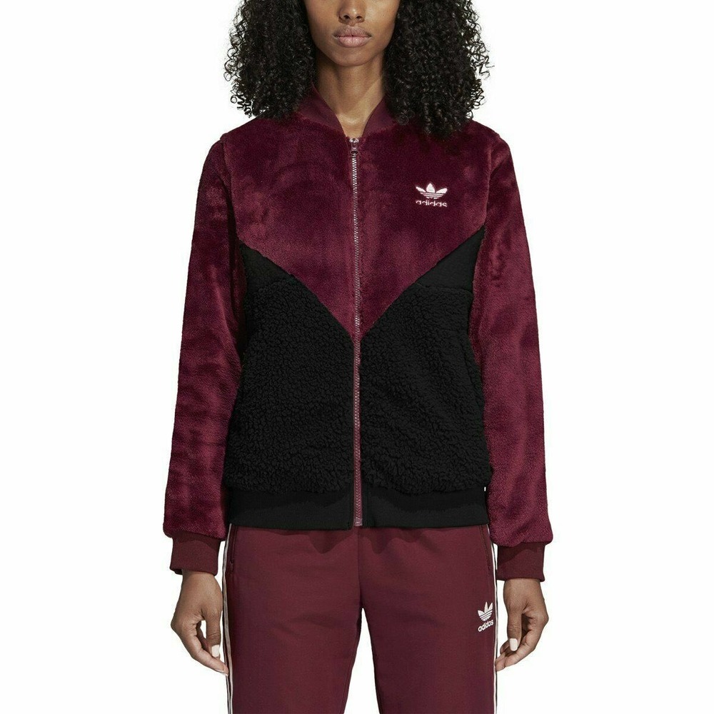 Adidas Originals CLRDO Fleece Track Top Jacket Burgundy Black DH3002 Womens L